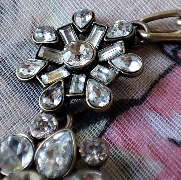 Leslie Danzis Signed Clear Rhinestone Statement Necklace Brass Tone Baguettes - Picture 12 of 15